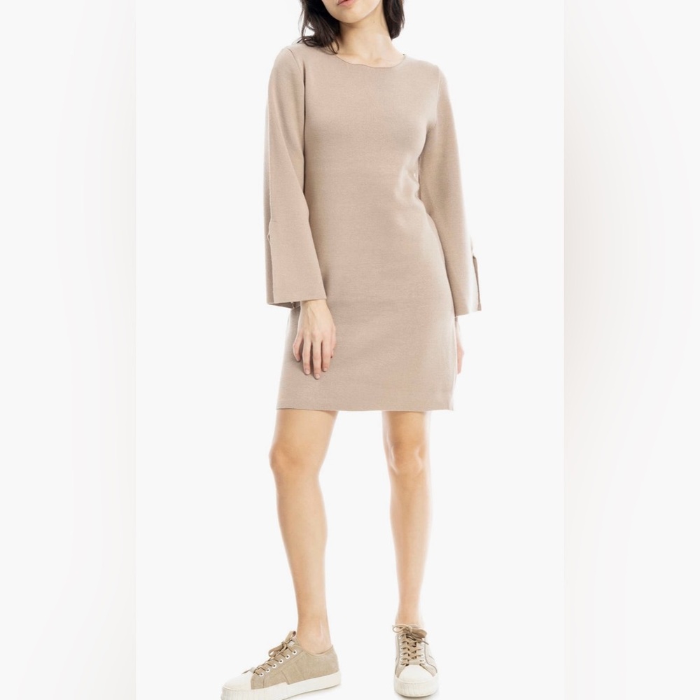 Max Studio Boat Neck Flare Sleeve Sweater Dress in Sesame
